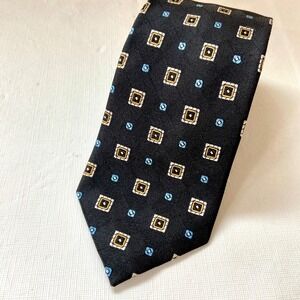 Jos A Bank Executive Collection Black Gold Blue Squares Silk Mens Tie‎